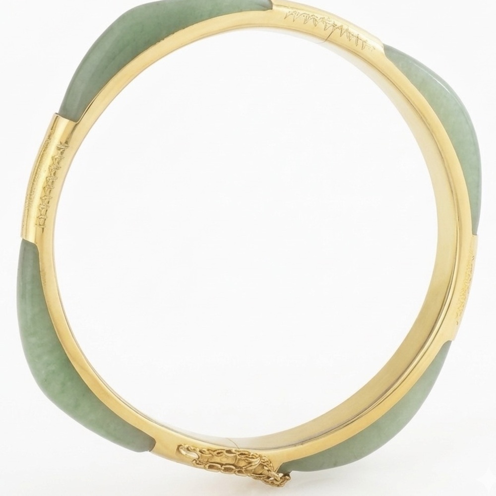 Vintage Jade Square Bangle Bracelet w/ Gold Inlay – Sterling Silver 925